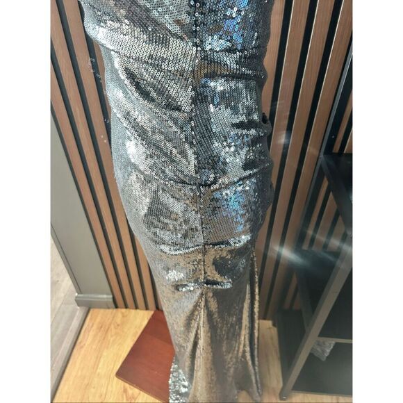 Nicole miller sparkly silver maxi strapless long dress size 8 mermaid style with - Picture 4 of 9